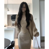 Autumn And Winter New Lazy Wind Sweater Jacket Lace Sling Vest Hip Skirt Set