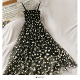 Net Yarn Girl Small French 2025 Folding Dress Slings Super Fairy Waist Thin Dress New Retro Daisies Summer
