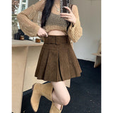 Short Skirt Women Spring And Autumn Wick Velvet Skirt Brown Large Size Fat Mm High-Waist College Windy Skirt Thin