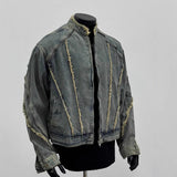 Vintage Deconstruction Of Hairside Fashion Denim Jacket Men Street Zipper Locomotive Jacket Short Tuxedo