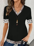 New Elegant Color Print V-Neck Short-Sleeved Top Summer Women's Clothing