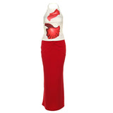 Fashion 2025 Spring And Summer Women's New Seaside Vacation Wind Hanging Neck Vest Sexy Hip Skirt Suit