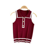 Minimalist Style Striped Knitted Sleeveless Vest Women's Summer Collar Slimming Design Chic Beautiful Little Man Top