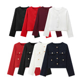 Women's Solid Color Coat 2025 Spring Commuter Leisure Buckle Dress Short Long-Sleeved Round-Neck Suit