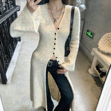 Korean Ins Design Long Sleeve V-Neck Knitted Dress Woman