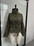 Autumn 2025 New Design Collar Tie With Double Buckle Short Wind Coat Woman