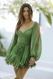2025 Spring Women's Dress Sexy Hottie Skylit Lantern Sleeve V Collared Shoulder Dress