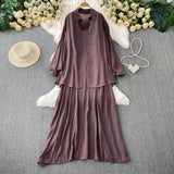 Lazy Wind Leisure Two Sets Of Women Loose Outside Thin Long-Sleeved Shirt Cover Skinny Sling Dress