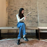 Vintage Dark Blue Straight Jeans Women Summer Thin Small Tall Waist Display Thin-Legged Long Pants