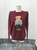 Round-Neck New Women's Bear Embroidered Retro Body Sweater College Style Knitted Shirt Top