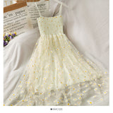 Net Yarn Girl Small French 2025 Folding Dress Slings Super Fairy Waist Thin Dress New Retro Daisies Summer