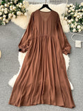 High-End Fat Mm Large-Size Women's New Embroidery V-Neck Loose Long National Style Holiday Dress 0515