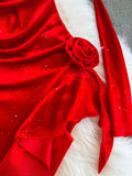 Vintage Red Velvet Sling Dress Woman Irregular Opening Sexy Bag Hip Heavy Industry Dress Dress 0453
