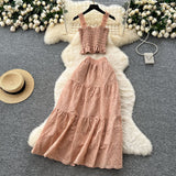 Super Fairy Vacation Wearing Women's Summer Dress Pure Desire Elastic Sling Sling Vest Hollow Embroidered High-Rise Half-Schamin Dress Suit