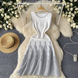 Simple Sleeveless Round-Necked Striped Knitted Dress Women's Summer Waist Design Small Fairy Mid-Long Dress