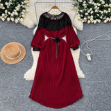 Autumn Retro Court Style Heavyweight Embroidered Long Hundred Folds Bubble Bubble Sleeve Dress Female 100 Folds