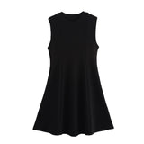 Women's Spring 2025 New Sleeveless Round-Necked Knitted Skating Dress Mini Dress