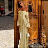 Women's Dress 2025 New Fashion Elegant Sexy One-Word Shoulder Lace Dress