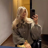 Women's 24 Years Autumn And Winter New Collar Metal Button Decoration Bat Sleeve Sweater