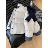 Korean Loose Milk Blue Hatless Round-Neck Cotton Coat Women Winter Small Thick Short Cotton Cotton Jacket Tide