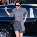 In The Autumn Of 2025, The New Women's Clothing Jennie Is The Same Casual Commuting Long-Sleeved Blouse High-Waisted Loose Shorts