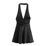 Women's Dress 2025 New Fashion Sexy Silk Nyley Hanging Neck-Lexed Short Dress