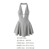 Short Dress Body With Bare Back Hanging Neck Dress Female Hollow Deep V-Necked Minority French Folded A-Word Mini-Skirt Dress Dress