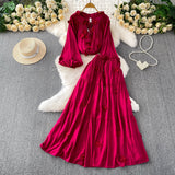 Gentle Style Pink Three-Dimensional Flower Collar Lantern Sleeve Shirt Lady Autumn High-Rise Dress Set