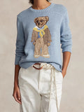 New Women's Cartoon Bear Round Collar High-Necked Knitted Sweater In Autumn And Winter 2025