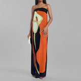 2025 Spring Dress Women's Fashion Sleeveless Shoulder Stamped Breast Sexy Detender Print Dress