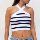 2025 Summer New Striped Cross Hanging Neck Sexy Knitting Bottom Bra Wear Vest Women's Clothing