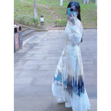 New Chinese Costume Hanfu Improved Daily Commute White Shouldered Plane Sleeve Shirt Horse Face Skirt Two-Piece Suit Woman