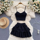 Pure-Want White Sling With Breast Vest Body Bm Half-Dress Short Skirt Two Sets With Short Top Summer
