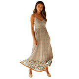 2025 Summer New Large Swing Skirt Women's Bohemian V Tie Sling Broken Floral Dress
