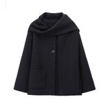 2025 Winter New Women Equipped With Scarf Long-Sleeved Blended Coat Loose Temperament Coat