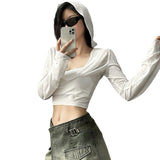 2025 Summer New Women's Fashion Sexy Solid Color Folding Hood Repair Waist Open Umbilical Sunscreen