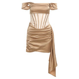 Fashion 2025 Winter New Women's Sexy Hottie Design Shoulder High-Rise Slim Slim Perspective Dress