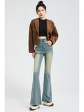 Water Wash Light Blue High Waist Slim Slim Skinny Micro-Tipped Jeans New Velvet Thick Horseshoe Trousers