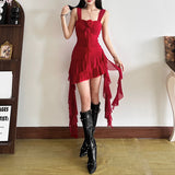 2025 Summer Women's New Temperament Pure Hot Girl Hanging Lotus Leaves Side Irregular Waist Dress Dress Woman