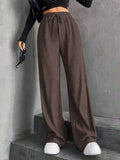 New Hanging Mop High-Waisted Trousers Loose Temperament Straight Women's Niche Design Solid Color Trousers