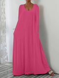 Summer New Long Dress Casual Loose Short Sleeve Pure Color V Collar Body Size Dress