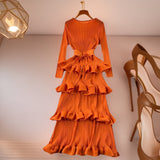 High-End Banquet Dress High-End Light Luxury Niche Lotus Leaf-Side Cake Dress Heavy Industry Folds Long