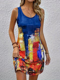 Women's Large-Size Dress Print Sleeveless U-Neck Daily Casual Fashion Summer New