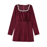2025 Women's Autumn And Winter New Diamond-Sleeved French Waist-Sleeved Velvet Mini Dress