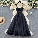 High-End Elegant Dress Women's Summer Dress French Light Luxury Lace Lace To Receive Waist Temperament Sling Dress