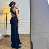 2025 Spring And Summer New Women's Pure Color Sexy Bare Back Hanging Neck Hollow Design Open Fork Joint