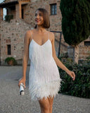 Fashion Lysing Shiny Birthday Party Feather Splicing Dress Dress Dress