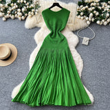 Light Luxury Famous Lady High Sense Sleeveless Knitted Dress Girl Summer Folds Splicing To Repair The Royal Sister Temperament Long