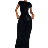 2025 Autumn Fashion Trend Women's New Short-Sleeved Round Collar Body And Hip-Back Dress