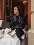 Autumn 2025 New Women's Fashion Simple Retro Locomotive Jacket Collar Long Sleeve Short Jacket